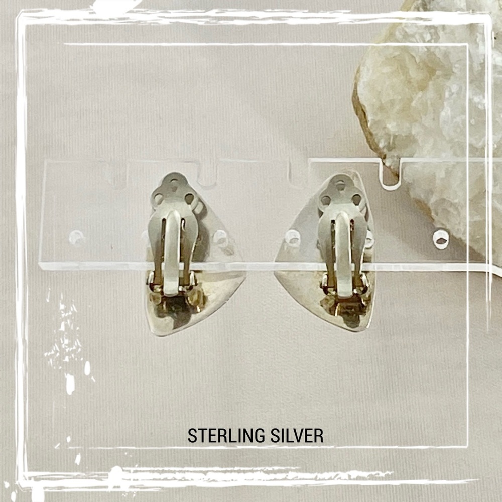 SIGNED-Herbert Cayatineto Navajo Sterling Silver Tiger’s Eye Clip On Earrings - Picture 11 of 11